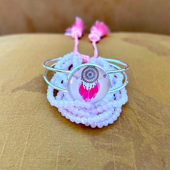 Dream Catcher Bracelet 2pc. set in Pink, New! - Picture 2 of 6